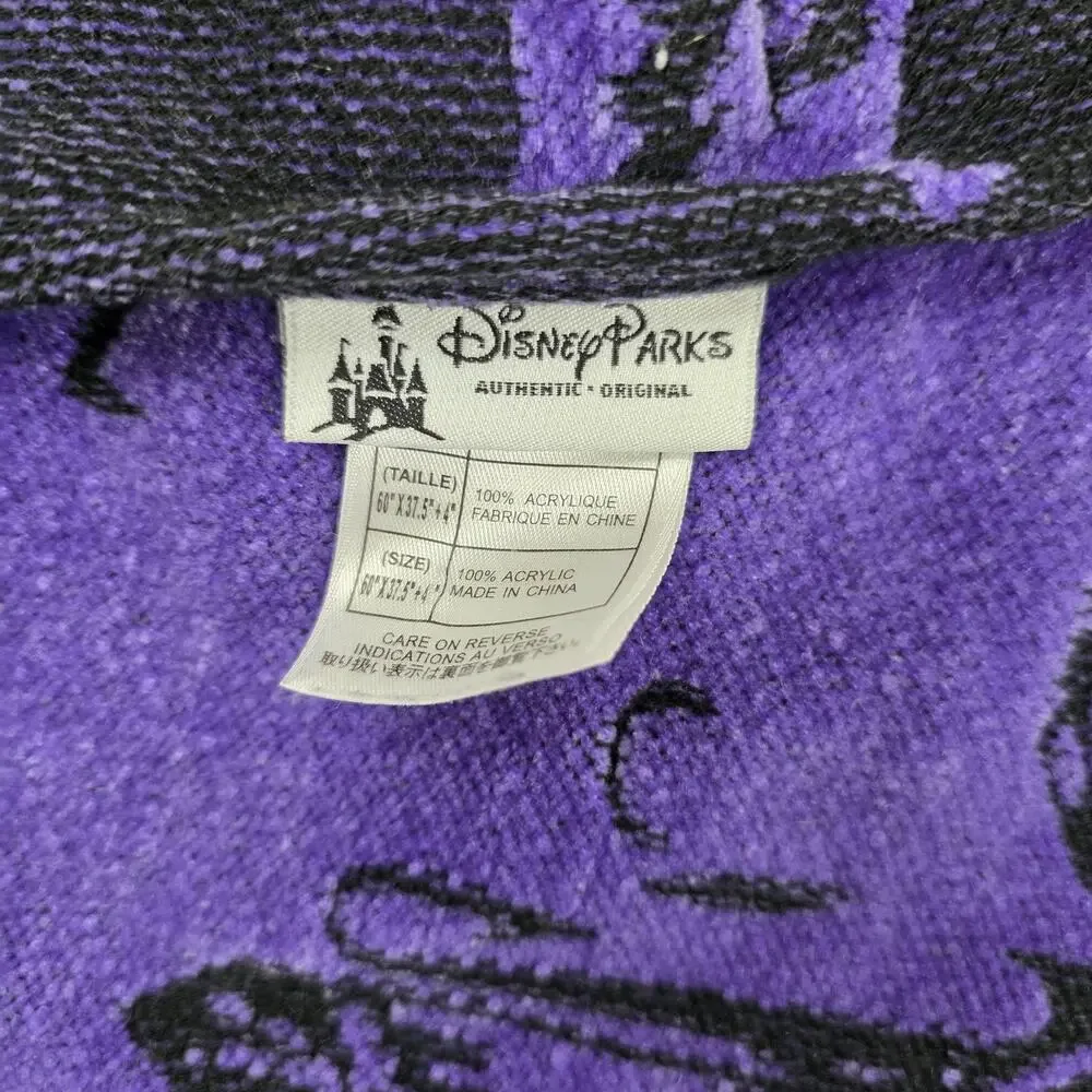 Disney Parks Scarf One Size Purple Black Haunted Mansion Reversible Fringe‎